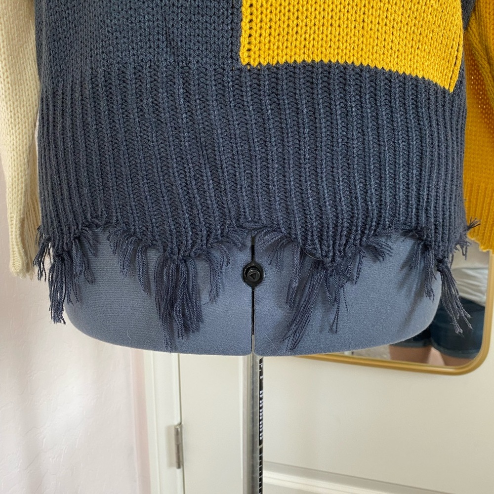 Umgee Sweater Color Block Fringe Patchwork Knitted - image 4